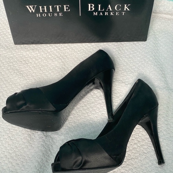 White House Black Market black satin heels size 7.5. - Picture 3 of 6
